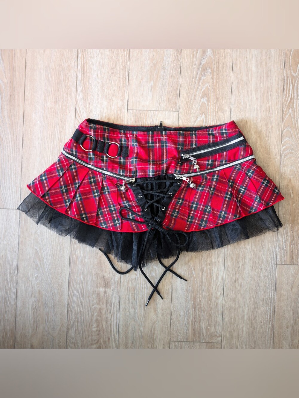 RARE Living Dead Souls Y2K convertible tartan mini skirt mesh zips laceup MEDIUM